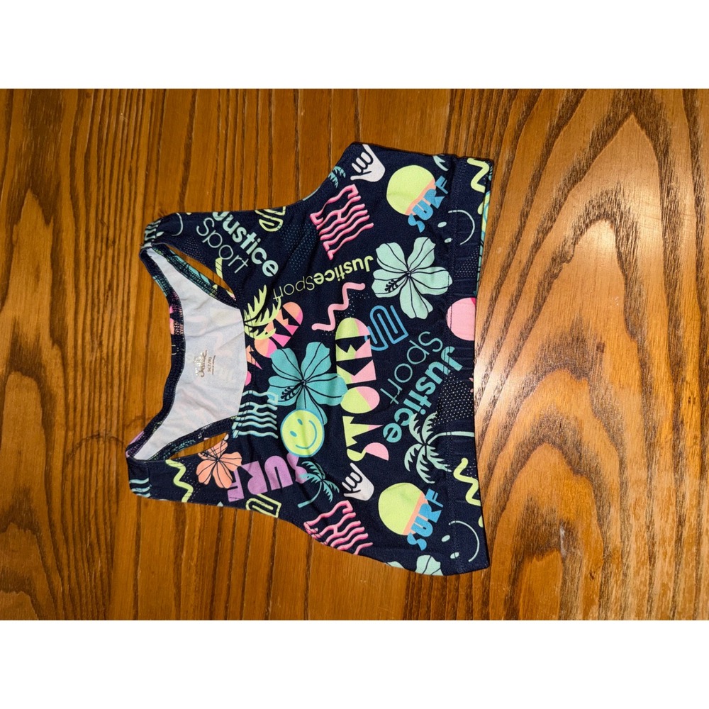 Justice Sport Girls Bra‎ Top Surf Smiley Flower Print Size S 7 8